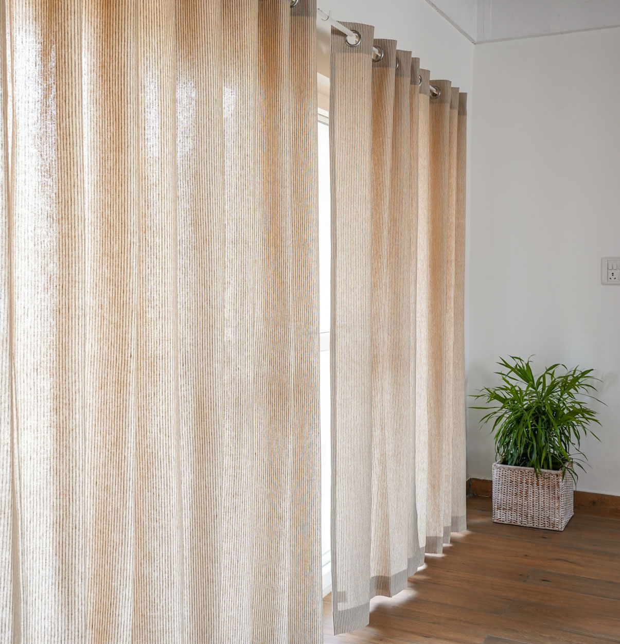 Buy Customizable Curtain, Fine Stripes Cotton - Brown – Thoppia