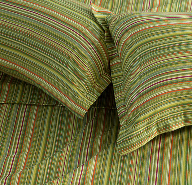 Woven Stripes Cotton Fitted Bedsheet- Green