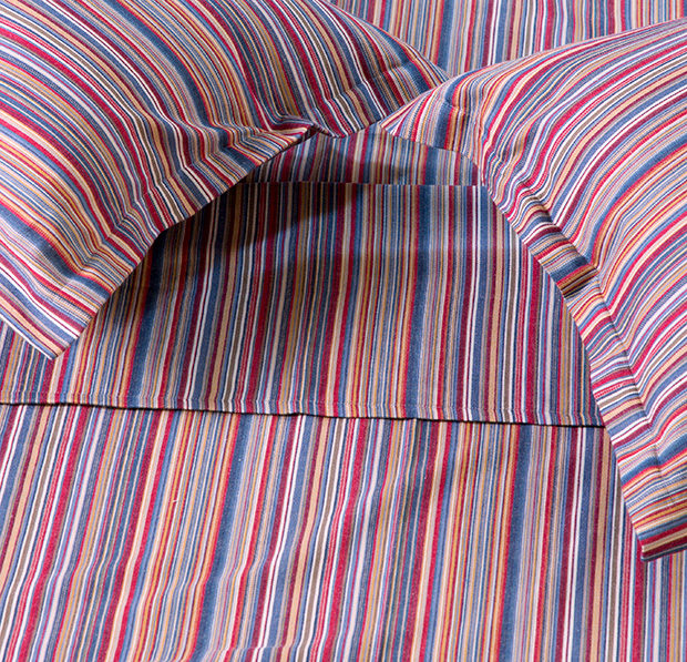 Woven Stripes Cotton Fitted Bedsheet- Red