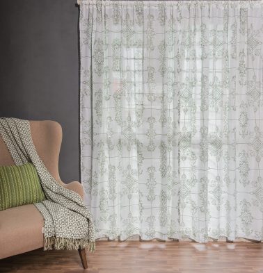 Customizable Sheer Curtain, Cotton - Classic Lines - Mint Green