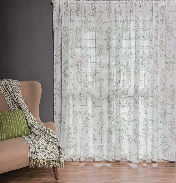 Customizable Sheer Curtain, Cotton - Classic Lines - Mint Green