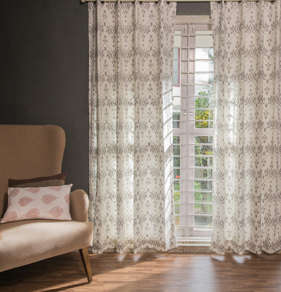 Arabic Chevron Cotton Custom Curtain Dove Grey Thoppia