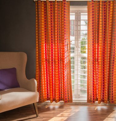Customizable Curtain, Cotton - Polka - Orange