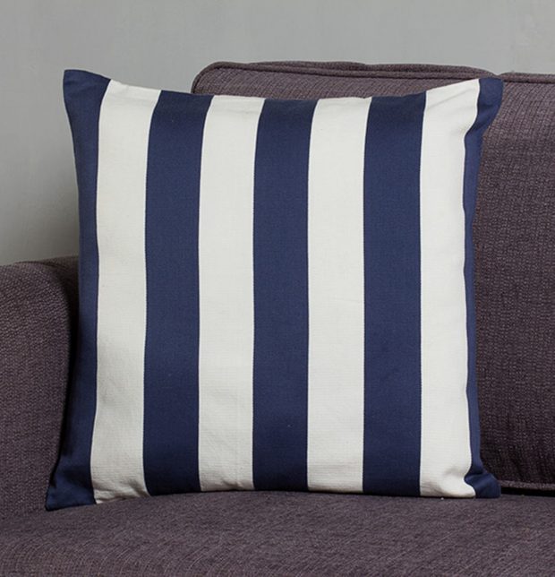 Satin Stripe Cotton Cushion cover Ivory/Indigo 18