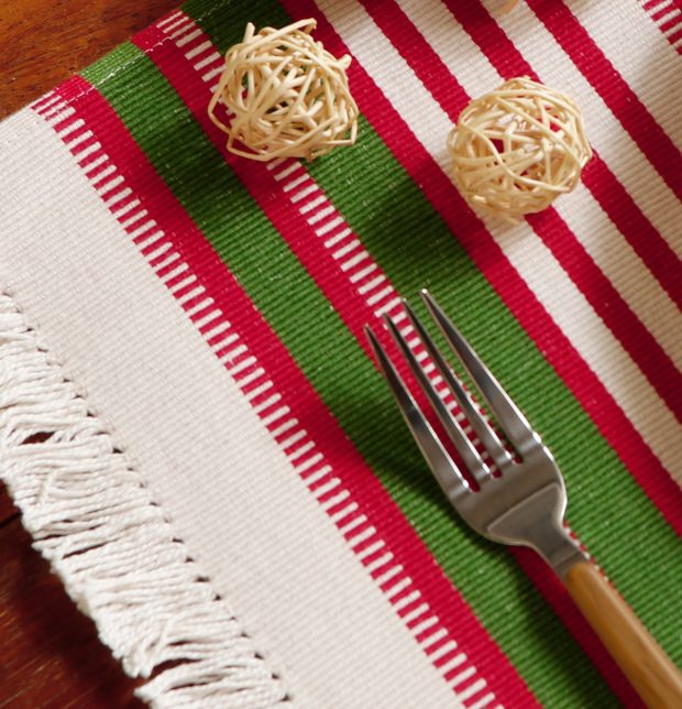 Handwoven Stripe Cotton Red/Green Table Mats - Set of 6
