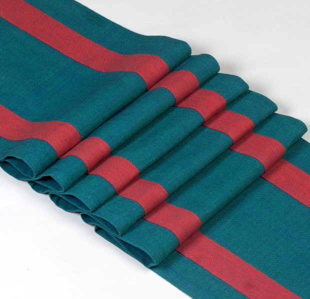 Chambray Cotton Table Runner Blue/Red 14