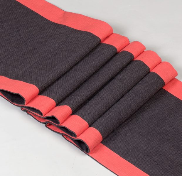 Chambray Cotton Table Runner Grey/Coral 14