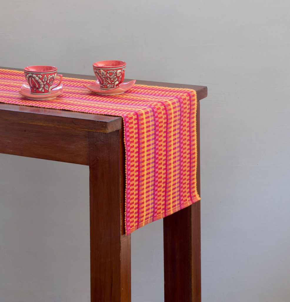 Handwoven Stripes Cotton Table Runner Red/Yellow 14"x 90" Thoppia
