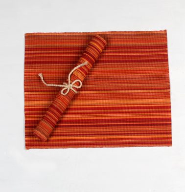 Handwoven Cotton Stripe Table Mats Red/Orange - Set of 6