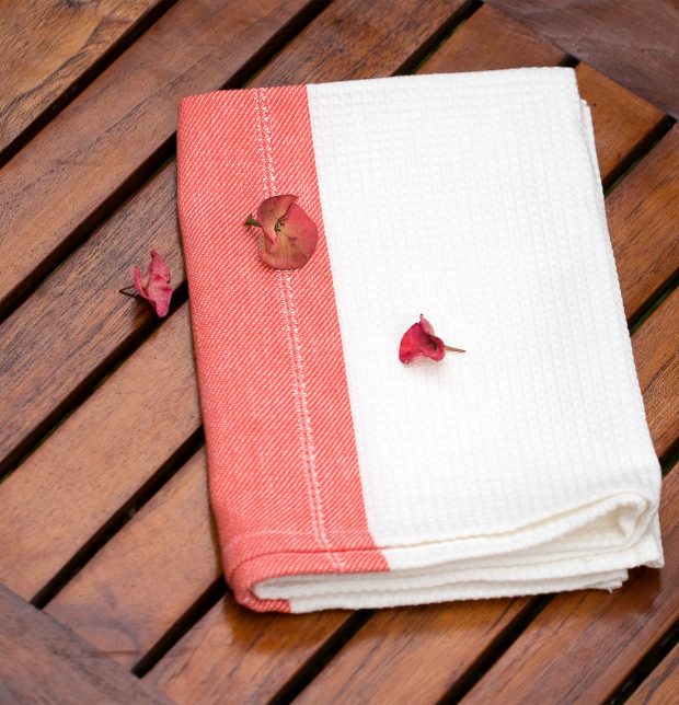Honeycomb/Twill Cotton Kitchen Towel Coral Red
