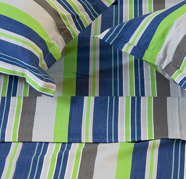 Woven Stripes Cotton Fitted Bedsheet - Brillliant Green/Blue