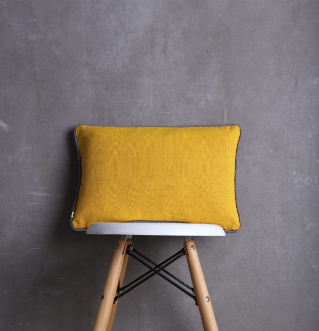 Chambray Cotton Cushion cover Mustard/Grey 12