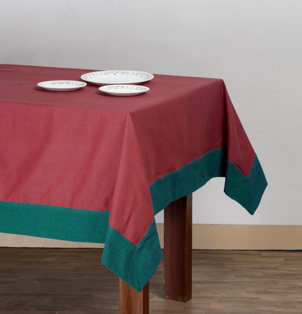 Chambray Cotton Table Cloth Aurora Red/Green 60