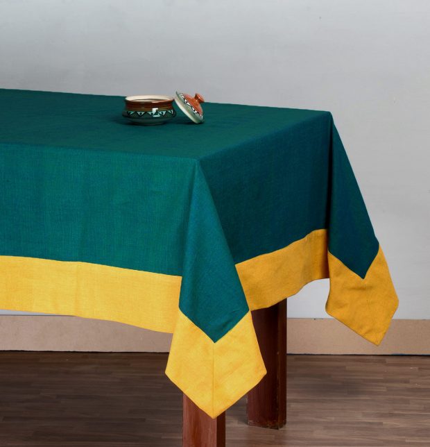Chambray Cotton Table Cloth Green/Yellow 60