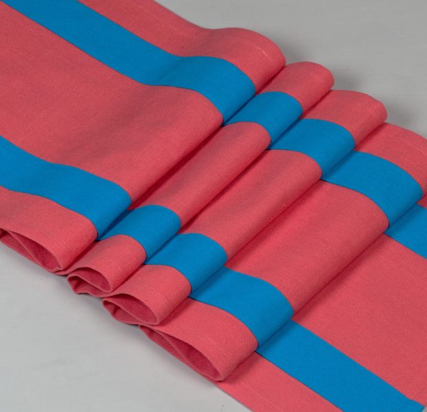 Chambray Cotton Table Runner Blue/Coral 14