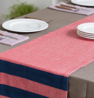 Chambray Cotton Table Runner Light Red/Blue 14x 90