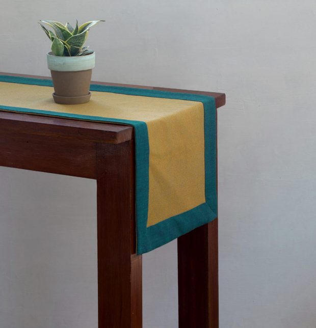 Chambray Cotton Table Runner Yellow/Green 14