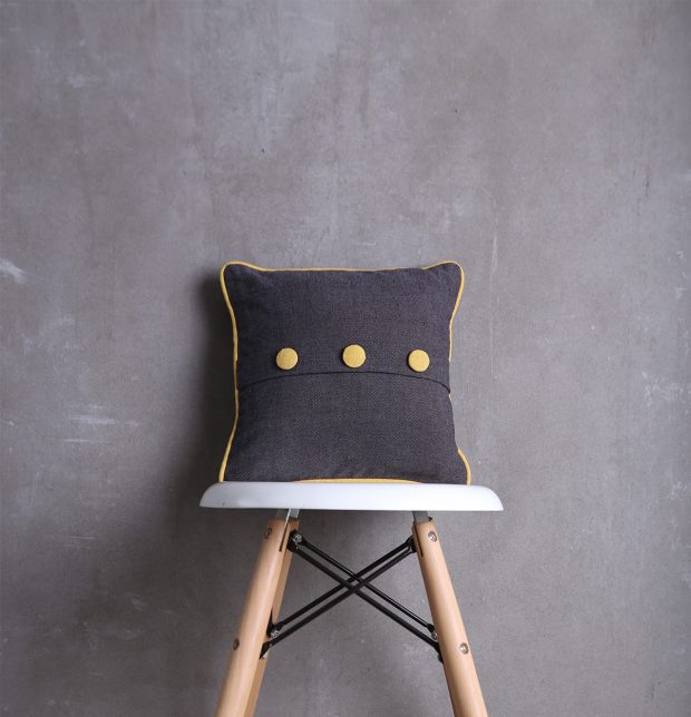 Chambray Cotton Cushion cover Dark Grey/Yellow 12