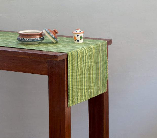 Handwoven Stripes Cotton Table Runner Green 14
