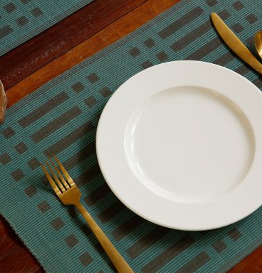 Handwoven Cotton Table Mats Dusty Turquoise Green/Black - Set of 6