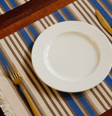 Handwoven Stripe Cotton Blue/White Table Mats - Set of 6