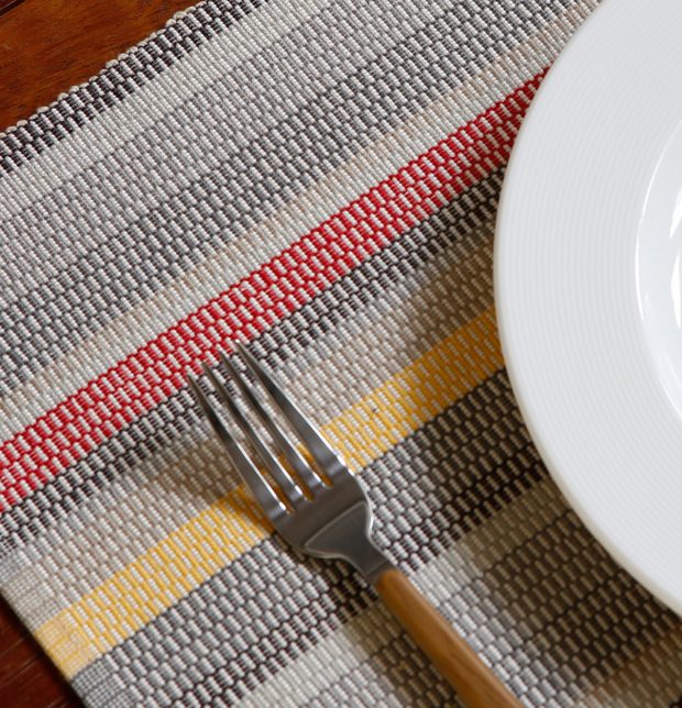 Handwoven Stripe Cotton Table Mats Grey - Set of 6