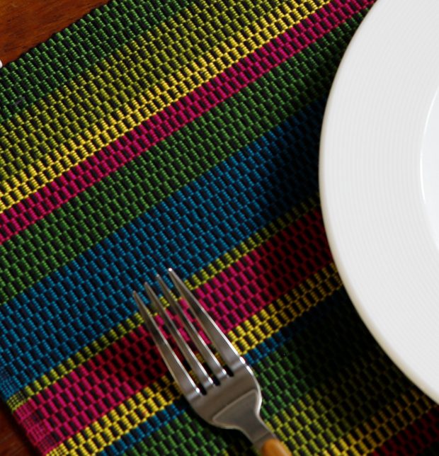 Handwoven Stripes Cotton Table Mats  Green/Blue/Red - Set of 6
