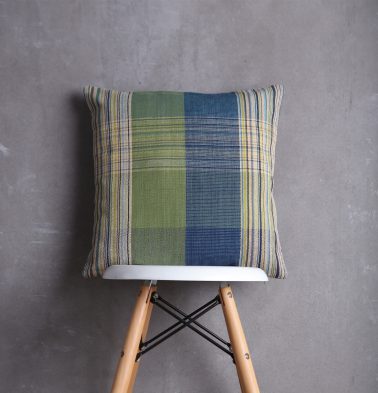 Meadow Checker Cotton Cushion cover Green/Blue 18x18