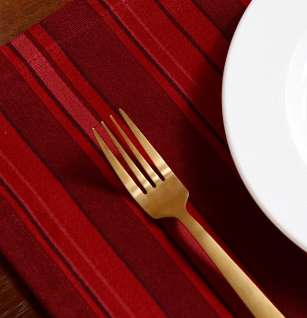 Satin Stripe Cotton Table Mats Red - Set of 6