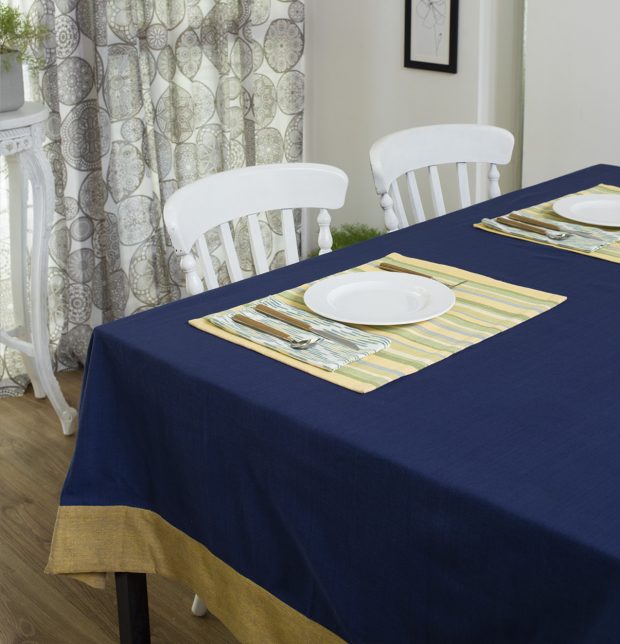 Solid Cotton Table Cloth Estate Blue/Beige 60