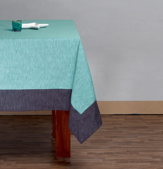 Textura Cotton Table Cloth Teal Blue/Grey 60