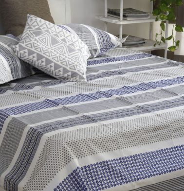 Broad Border Cotton Bed Sheet – Blue- With 2 pillow covers