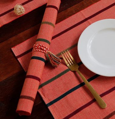 Handwoven Stripe Cotton Table Mats Pink - Set of 6