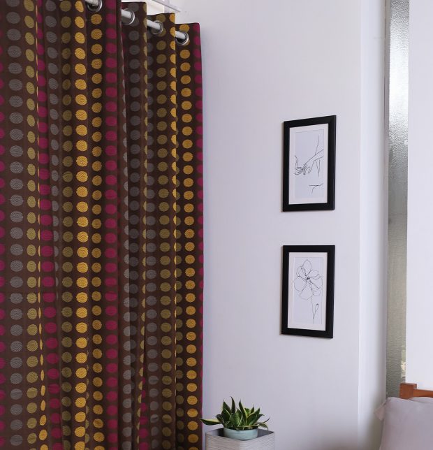 Customizable Curtain, Cotton - Polka - Brown