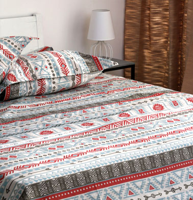 Aztec Cotton Bedsheet – Red- With 2 pillow covers