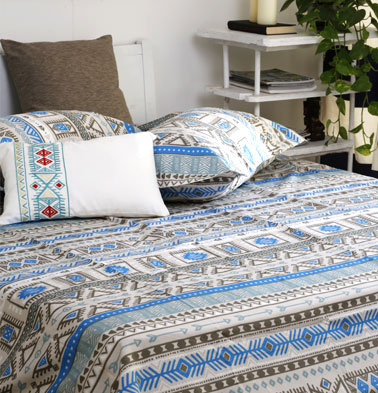 Aztec Cotton Bedsheet – Blue – With 2 pillow covers