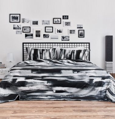 Brushstroke Cotton Bed Sheet – Black- With 2 pillow covers