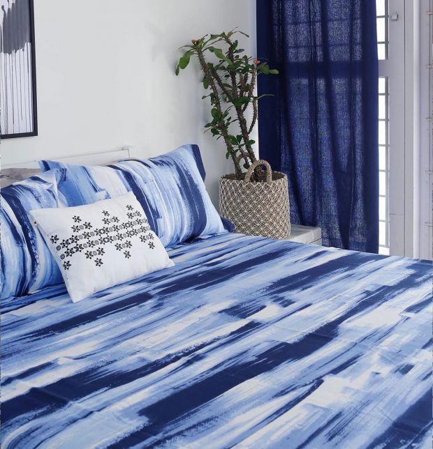 Customisable Brushstroke Cotton Duvet Cover Blue