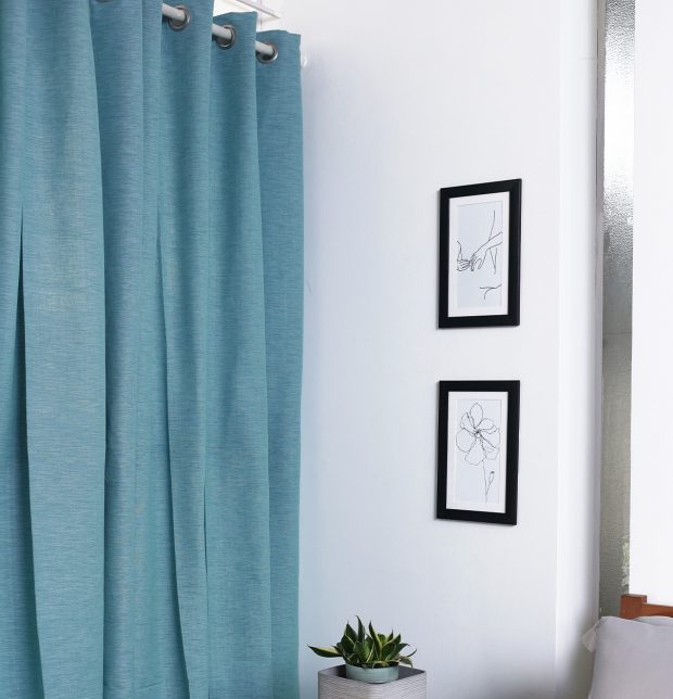 Customizable Curtain, Textura Cotton - Teal Blue