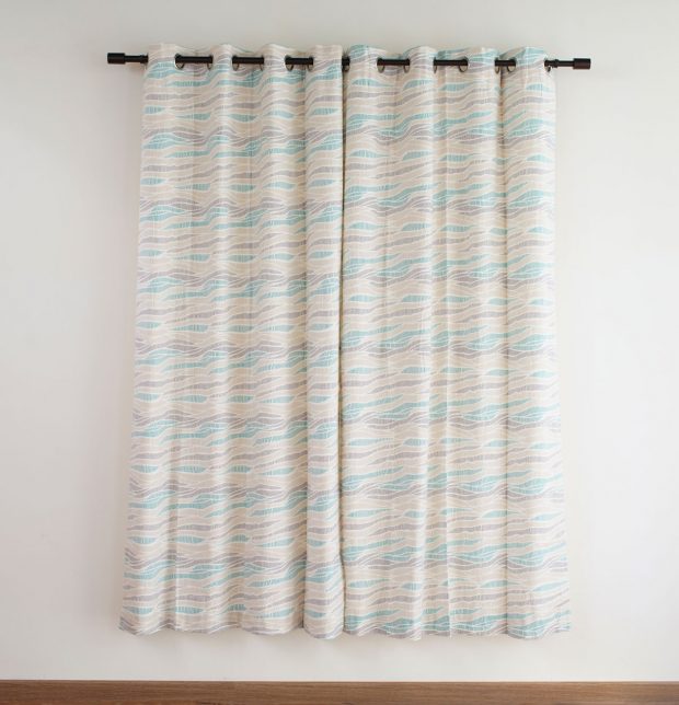 Wave Texture Cotton Curtain Sea Blue