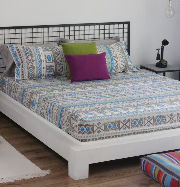 Aztec Print Cotton Fitted Bedsheet Blue