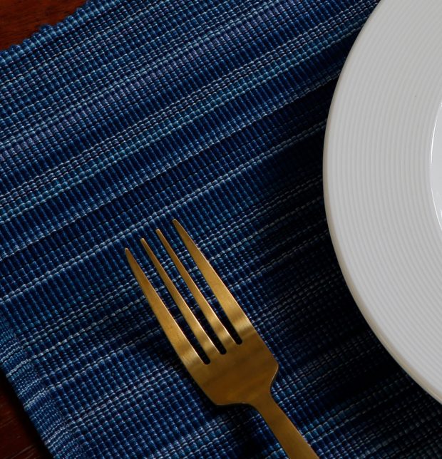 Handwoven Stripes Cotton Table Mats Blue- Set of 6