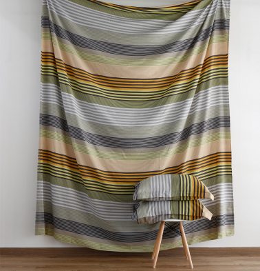 Melange Stripes Cotton Fitted Bedsheet Yellow