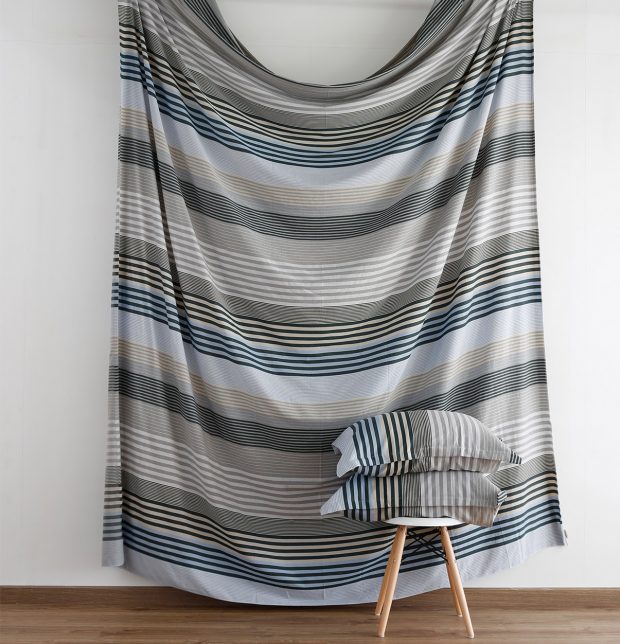 Melange Stripes Cotton Fitted Bedsheet Blue