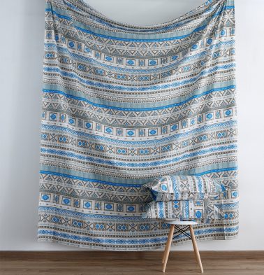 Aztec Print Cotton Fitted Bedsheet Blue