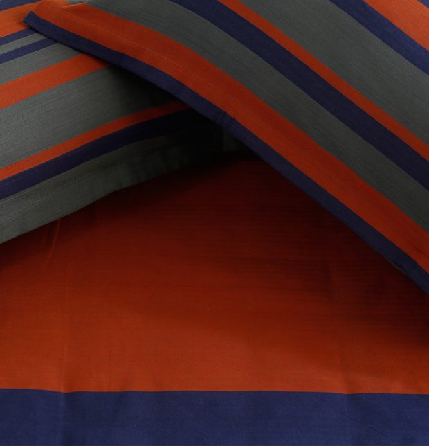Bold Stripes Cotton Fitted Bedsheet Blue/Orange