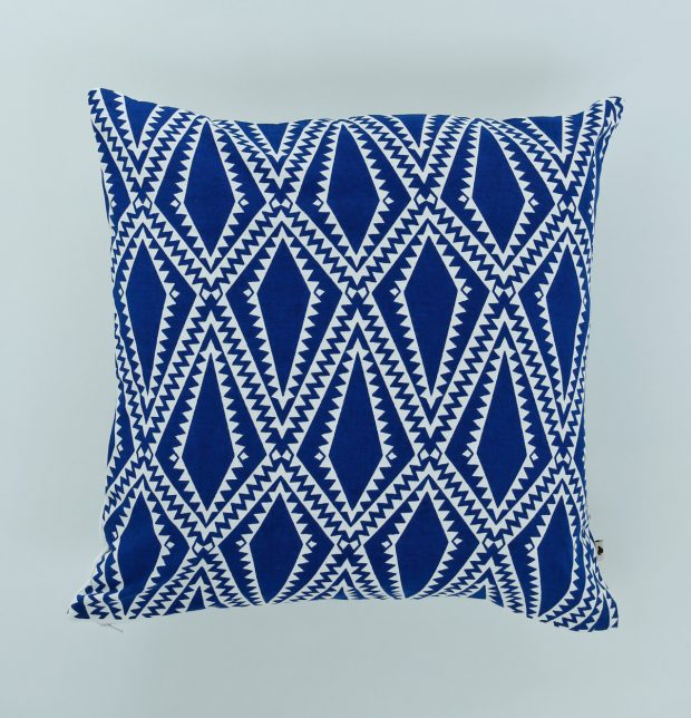 Diamonds Printed Cotton Cushion cover Blue/White 18