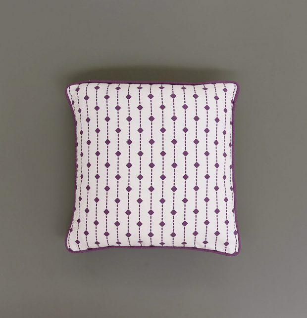 Diamond Lines Cotton Cushion Cover With Piping Violet 16
