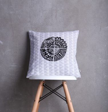 Embroidered Cotton Cushion cover Grey/Black 16x16