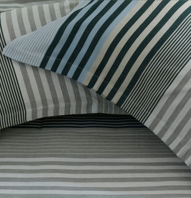 Melange Stripes Cotton Fitted Bedsheet Blue
